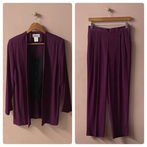 Vintage Worthington Petite Size 10 Violet & Black Blazer & Pant Suit Set EUC